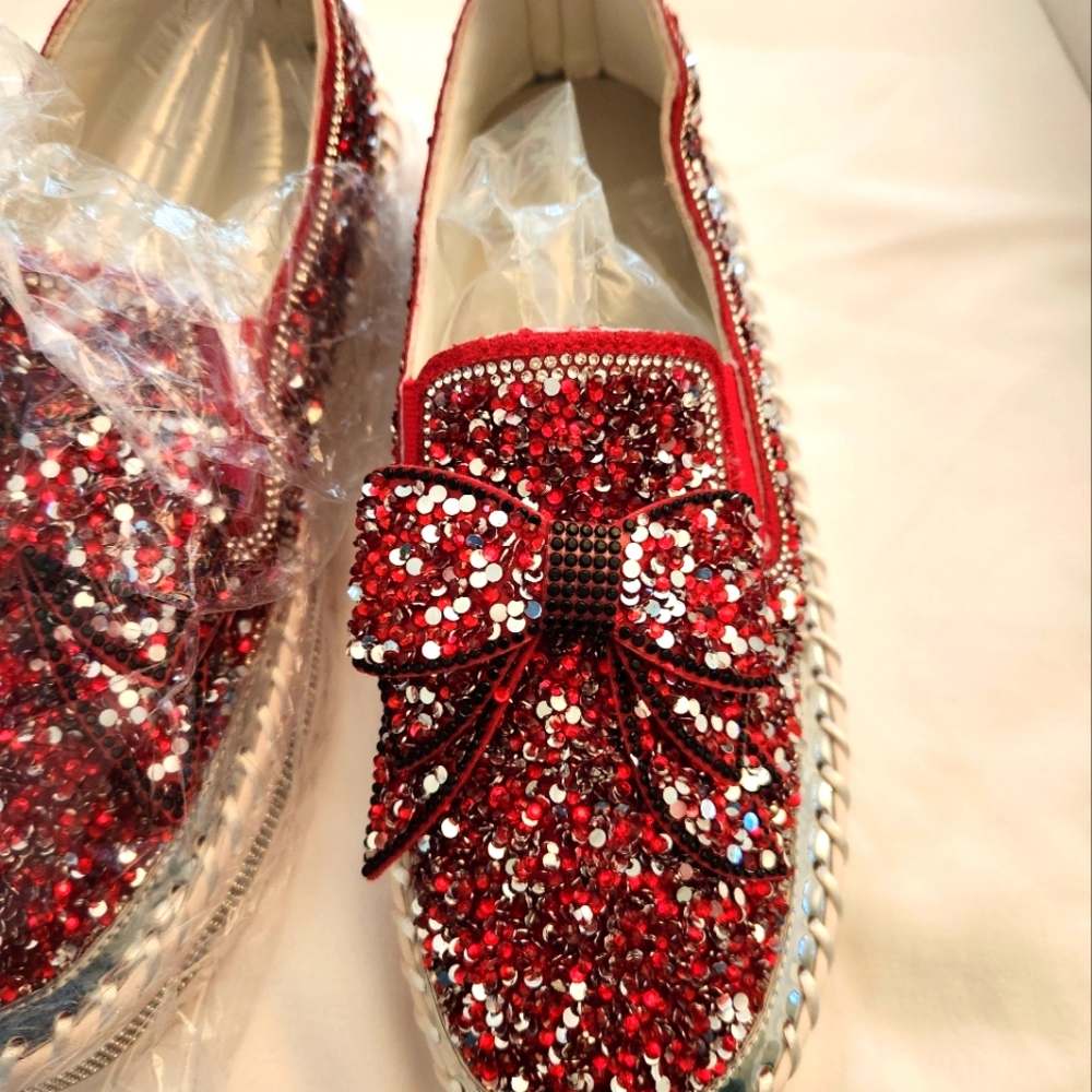 Red Sequin Bow Women's Shoes